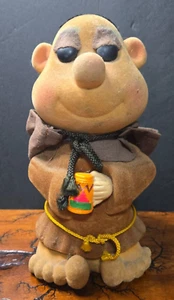 Vintage 1970s Flocked Chalkware Hooded Monk Mug Figure Coin Bank w/Plug - Picture 1 of 8