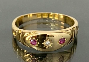 18K Yellow Gold W/ Ruby & Diamond Ring C1936 Size N 1/2 - 6 3/4 - Picture 1 of 8