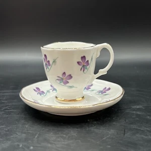 Sanford England Miniatur 22 kt Gold Fine Bone China Veilchen Teetasse Untertasse - Bild 1 von 15
