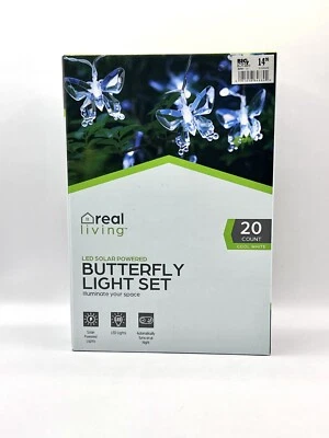 Real Living Cool White LED Solar Powered Butterfly Garden Light Set Pack of 20 - Image 1 of 3