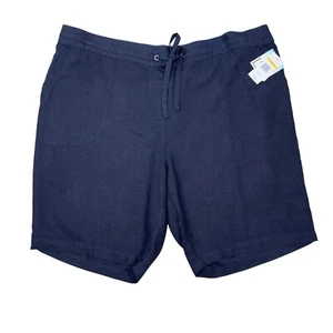 Per Se Livin' in Linen Women's 1X Navy Drawstring Linen Blend Shorts - Picture 1 of 5