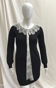 Love Moschino Wool Dress Black Size 10 Long Sleeve Victorian Lace Sheath - Picture 1 of 7
