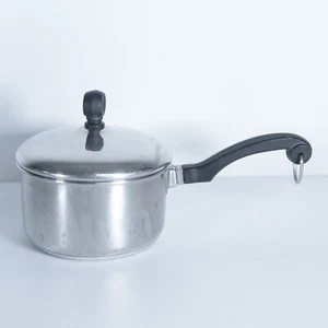 Casseruola/pentola vintage Farberware 1 qt con coperchio alluminio rivestito acciaio inox NYC USA - Foto 1 di 8