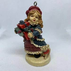 Jaimy Christmas Ornament Figurine Girl With Puppy Holding Presents Vintage - Picture 1 of 12
