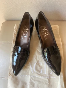 AGL ATTILIO GIUSTI LEOMBRUNI BLACK PATENT LEATHER PUMPS SHOES Heels 40 - Picture 1 of 4
