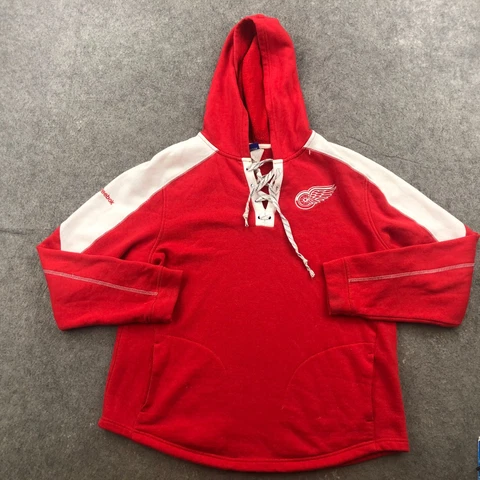 Detroit Red Wings Hoodie Womens XL Red Spell out Fleece Sweatshirt Hockey Cover
