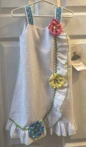 Girls RARE EDITIONS Seersucker Dress Size 5 White Pink Green Blue Easter Spring - Picture 1 of 6