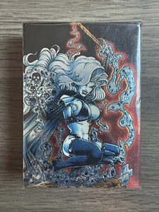 Juego completo de 100 tarjetas base Lady Death Chrome 1994 casi nuevo/m serie 1 Krome - Imagen 1 de 2
