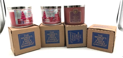 NEW! Bath & Body Works WHITE BARN 3 Wick Candles 4- WARM APPLE PIE & 3 OTHERS! - Image 1 of 4