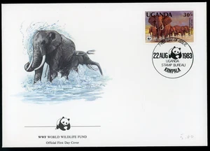 UGANDA 1983 FIRST DAY COVER, WWF WORLD WILDLIFE FUND, AFRICAN ELEPHANTS !! HH14 - Picture 1 of 2