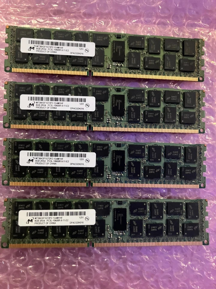MICRON 32GB 2RX4 PC3L-10600R (4x8GB) MT36KSF1G72PZ-1G4M1HF SERVER MEMORY - Image 1 of 1