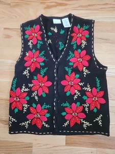 Bobbie Brooks Vintage Poinsettia Gilet di Natale Piccolo - Foto 1 di 4
