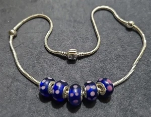 Authentic Pandora Sterling Silver Snake Chain Necklace with 5 Pandora Glass... - Picture 1 of 7
