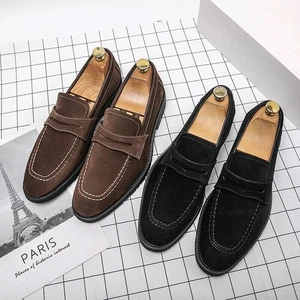 Zapatos informales de gamuza de cuero para hombre Zapatos de vestir mocasines de punta redonda de negocios - Imagen 1 de 12