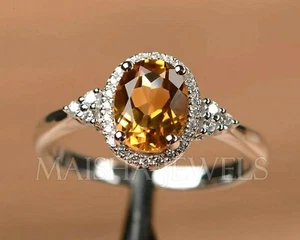 Anillo de Dama de honor piedra de nacimiento de noviembre citrino amarillo natural de plata de ley 925 - Imagen 1 de 5