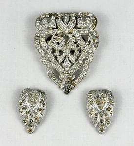 Dress Clip and Matching Shoe Clips White Rhinestone Silver Tone Vintage Antique - Picture 1 of 9