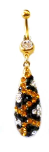 Belly Ring Fancy Drop w/Multi Color Gems Gold IP Dangle Naval Belly Ring - Picture 1 of 3