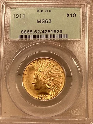 1911 $10 ouro cabeça de índio águia PCGS MS62 OGH - Imagem 1 de 4