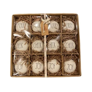 Rae Dunn Weihnachtsbaumschmuck 12er Set Joy-Cheer-Merry Neu im Karton Geschenk - Bild 1 von 7
