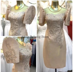 Filipiniana Dress Modern Mestiza Sleeves Midi Dress Two tone (Tela is Makapal) - Picture 1 of 6