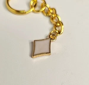 White Diamond Shaped Charm Keychain / Small Pendant Key Chain - Gold Color Metal - Picture 1 of 3