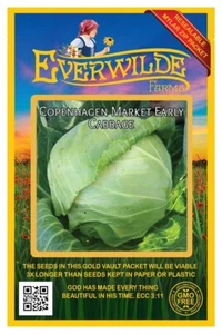 500 Copenhagen Market Early Cabbage Seeds - Everwilde Farms Mylar Seed Packet - Picture 1 of 3