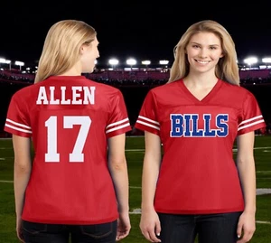 Camiseta Josh Allen Glitter Buffalo Bills, camiseta de fútbol para mujer, roja blanca real - Imagen 1 de 13
