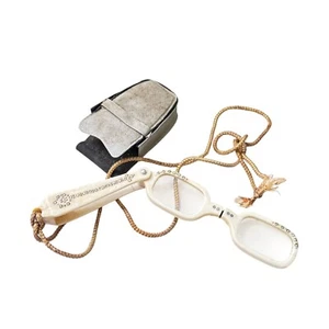 Antique Edwardian Rhinestone Lorgnette Opera Glasses Folding Handle with Case - Picture 1 of 10