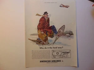 1941 American Airlines Hombre Camina en Zapatos para Nieve con Equipaje Arte Impresión Anuncio - Imagen 1 de 1