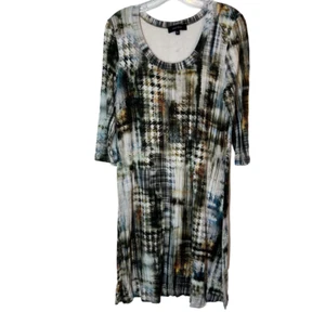 Karen Kane Womens Shift Dress XL Black Cream modern boho graphic print Abstract - Picture 1 of 12
