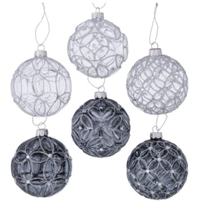 6 STK Glas Weihnachtskugeln XL 8CM schwarz weiss klar clear Ornamente Raute b368 - Bild 1 von 1