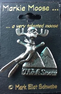 Mark Eliot Schwabe Snow Skiing Ski Theme Lapel Pin "Markie Moose" Pewter - Picture 1 of 3