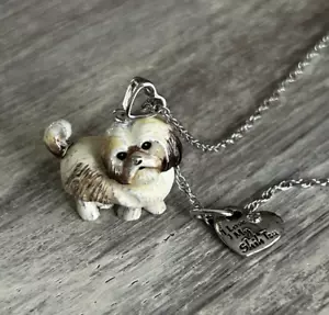 Collar I Love My Shih Tzu Plata Pintado Esmalte Piernas Mover Bradford Exchange - Imagen 1 de 6