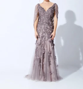 Ivonne D Exclusively for Mon Cheri 221D41 V-Neck Floral Dress Mink 16 (SAMPLE) - Picture 1 of 9