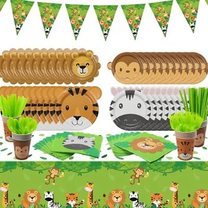 162Pcs Jungle Party Supplies- Include Animal Shape Plates Jungle Tablecloth S... - Picture 1 of 7