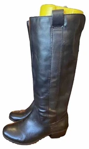 Womens Black Leather Mid Calf Boots size 5.5 B - Picture 1 of 12