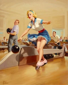 ART FRAHM Pin-Up Poster or Rolled Canvas Print "Spare" Sexy Girl Bowling - Picture 1 of 1