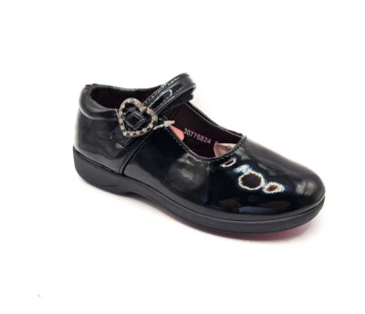 Girls Black School Shoes Faux Patent Leather Mary Jane T Bar Smart Size 8-2 - Image 1 of 4
