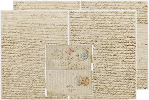 1839 FAMILY LETTER FOSTER to CAMBRIDGE FANCY CROWN POSTAGE COST 2s2d FRANCE - Picture 1 of 7