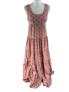 India Imports Vtg 70s Size 7/8 Peasant Boho Prairie Maxi Dress Blockprint Tiered - Picture 1 of 14