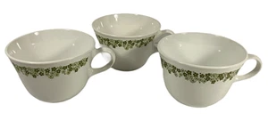 Corelle Livingware Corning 3 White Cups Spring Blossom Green Crazy Daisy Flowers - Picture 1 of 4