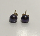 Boucles d'oreilles clous or jaune 14 carats 5,35 mm bleu foncé violet de culture perle