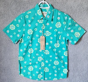 NEW VSTR Green Skull & Flower Print Short Sleeve Button Up Hawaiian Shirt Size M - Picture 1 of 13