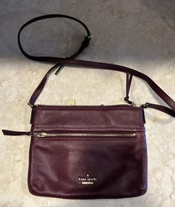 Kate Spade Crossbody Maroon/Purple Leather Purse Bag READ/FAST SHIPPING/GOLD - Picture 1 of 7