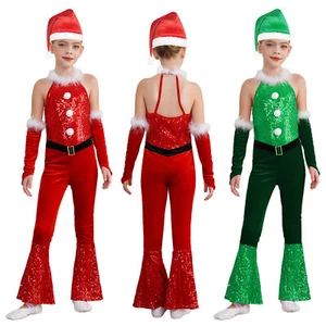 Girl Outfits Sequins Set High Waist Costume Cosplay Hat Dance Arm Sleeve Kids - Picture 1 of 32