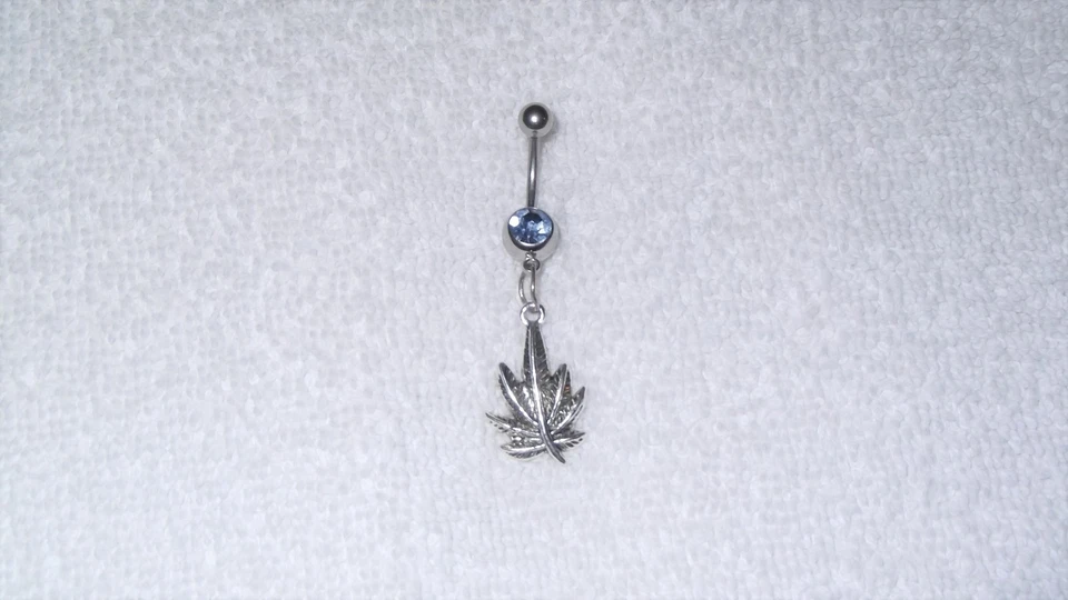Pot Marijuana Leaf Weed Charm Belly Button Navel Ring Body Jewelry Piercing 14g - Image 1 of 2