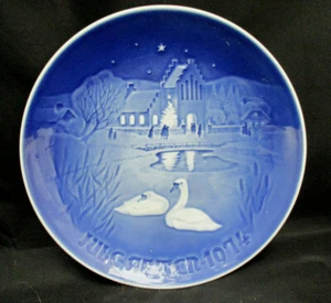 1974 Bing Grondahl Sammler Wandteller Weihnachten im Dorf Schwäne Kirche 7,25" - Bild 1 von 3