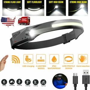 LED COB Headlamp USB Rechargeable Headlight Torch Work Light Bar Head Band Lamp - Picture 1 of 8
