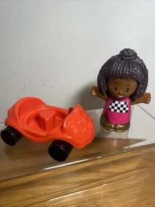 Fisher Price Little People Figure Barbie Girl Race Car Driver Pink with Car - Picture 1 of 12