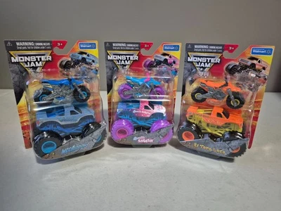 New Monster Jam 1:64 Walmart Exclusive  Monster Truck / Dirt Bike - Full Set 3Pk - Image 1 of 3